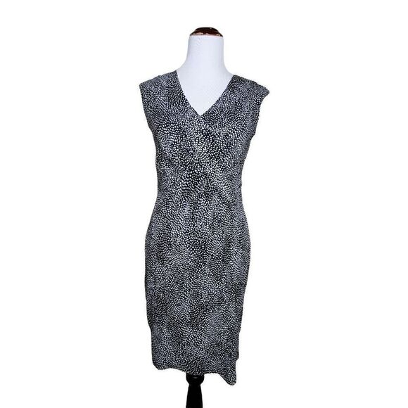 Ann Taylor Sleeveless Animal Print V Neck Dress Black White Size 2 - Picture 1 of 9